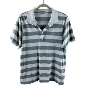 Burberry London Slim Fit Striped Polo Mens XL (Runs Small) Grey White Preppy